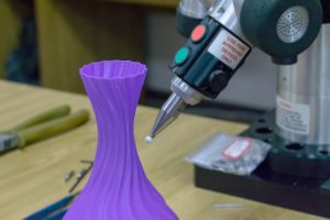 3D Measurements device measures 3D printed plastic part. 3D scan