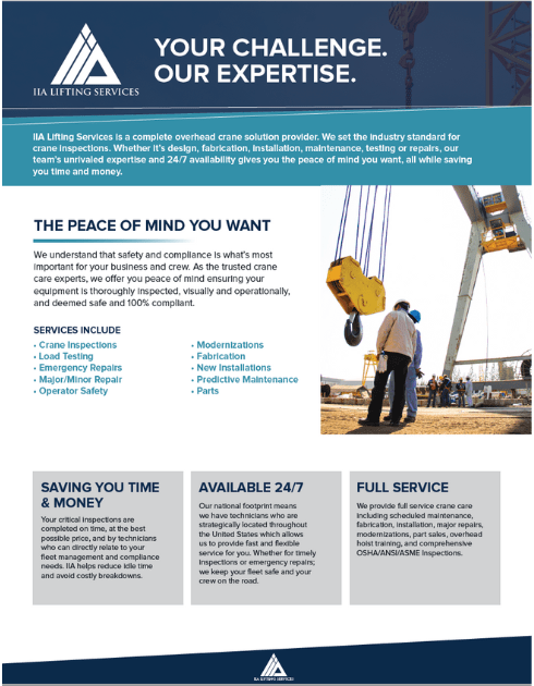 IIA Lifting Services Crane Summary Sheet