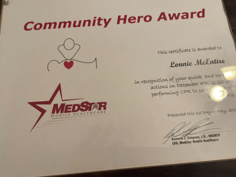 Employee Recognized for Saving Life